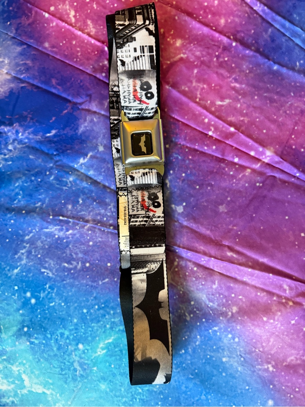 Buckle-Down Batman and Joker Black and White Graphic Seatbelt Belt